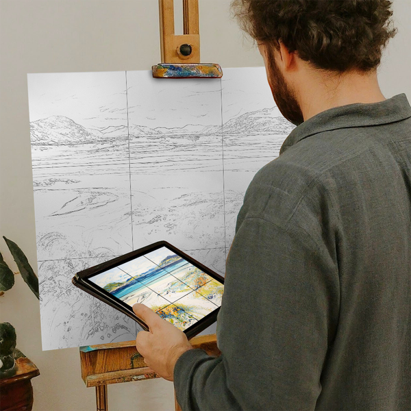 Artist with iPad and Easel