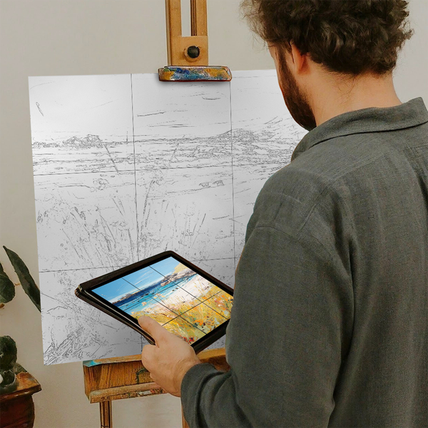 Artist with iPad and Easel