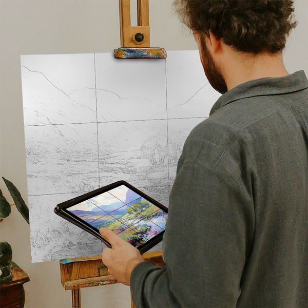 Artist with iPad and Easel