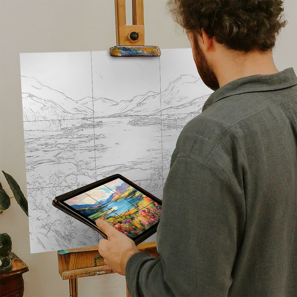 Artist with iPad and Easel