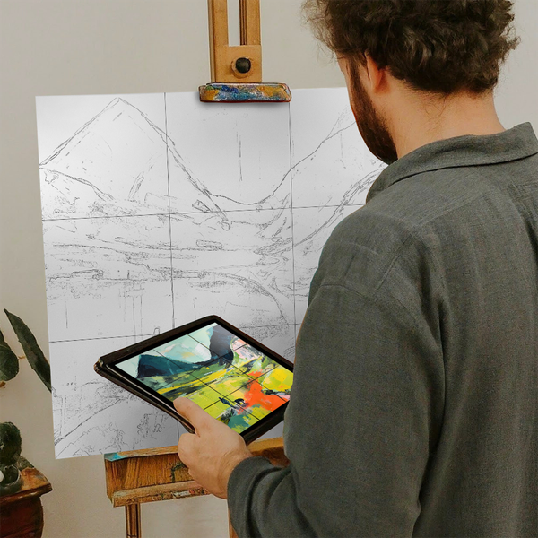 Artist with iPad and Easel