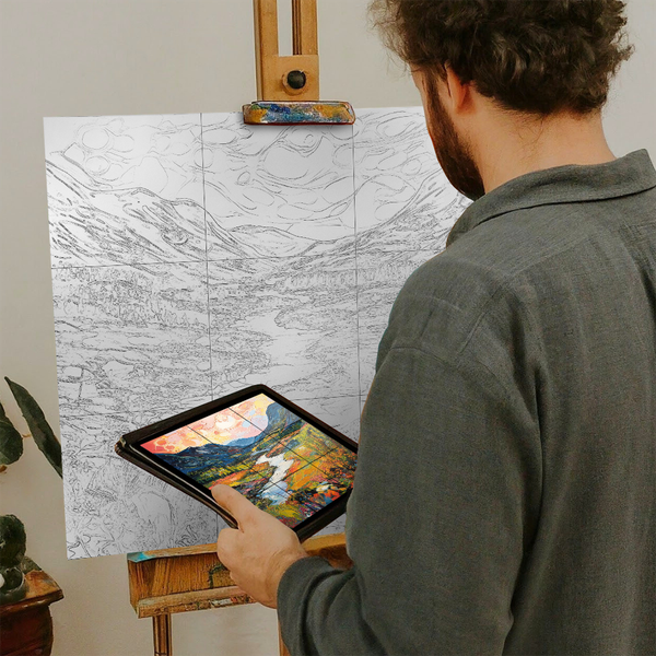 Artist with iPad and Easel