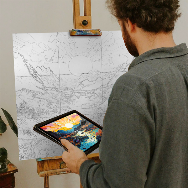 Artist with iPad and Easel