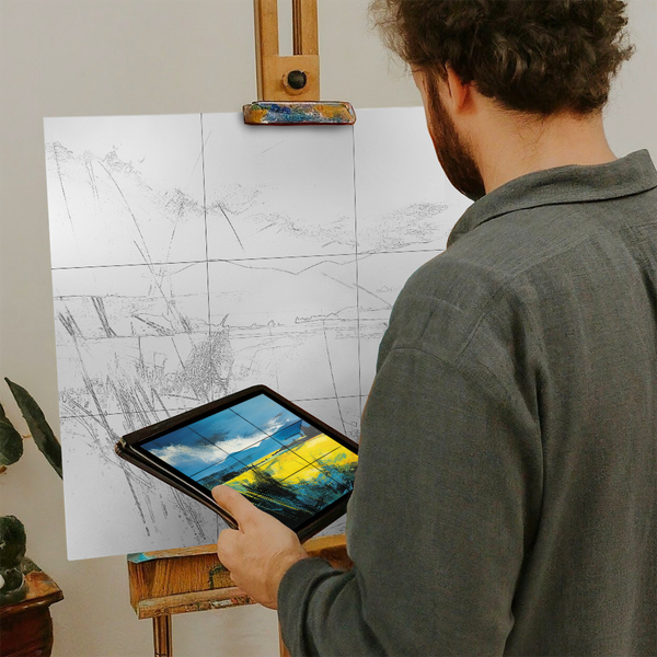 Artist with iPad and Easel