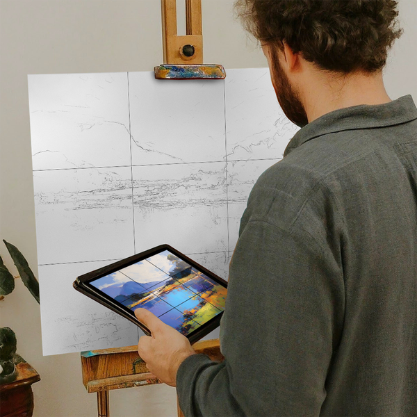 Artist with iPad and Easel