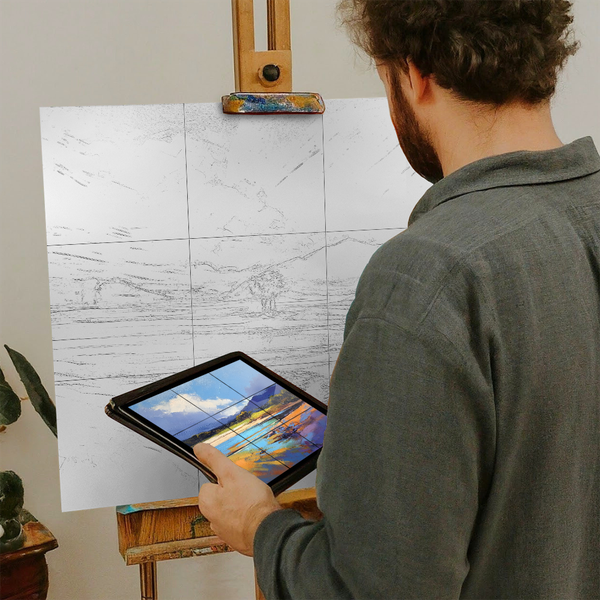 Artist with iPad and Easel