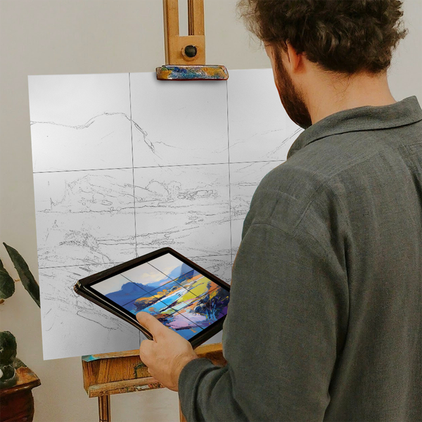 Artist with iPad and Easel