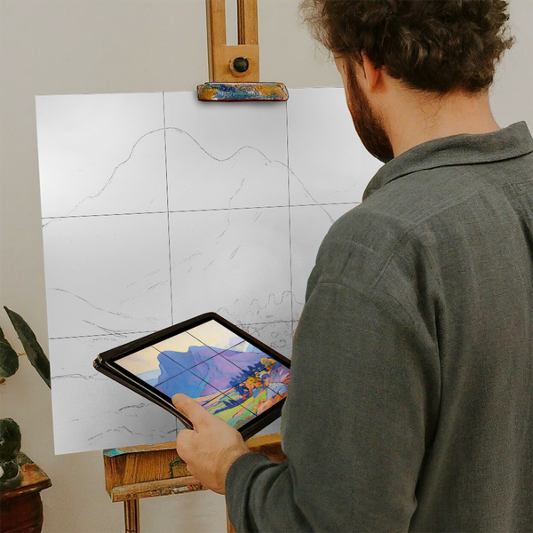 Artist with iPad and Easel