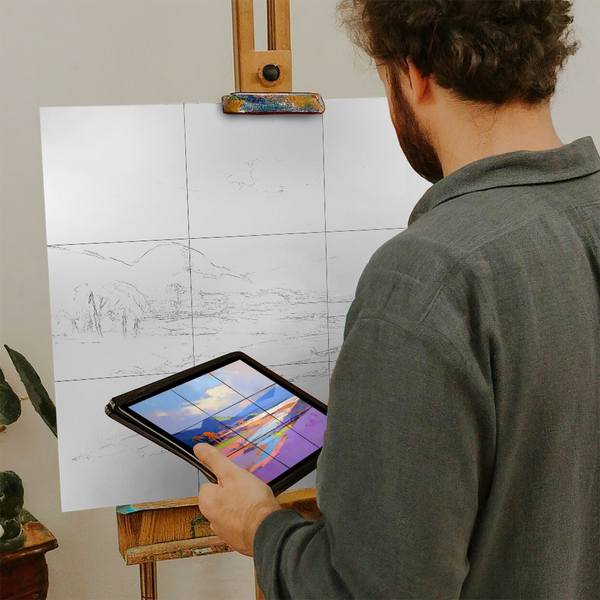 Artist with iPad and Easel