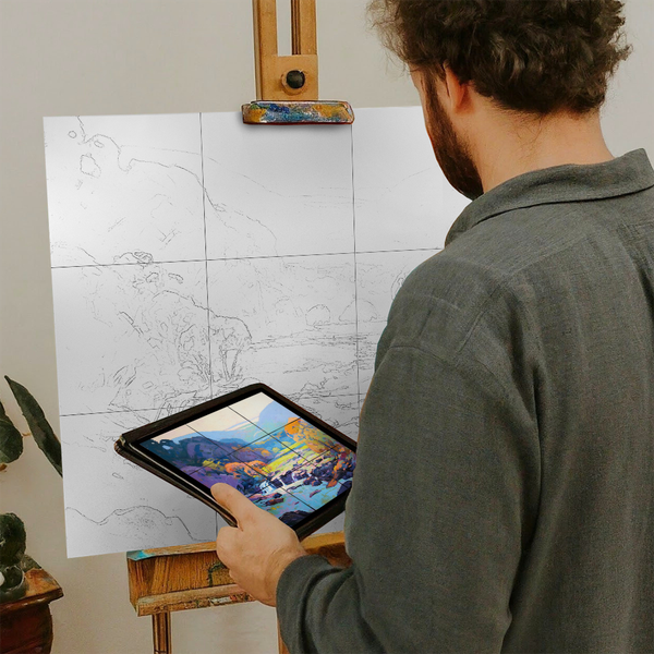 Artist with iPad and Easel