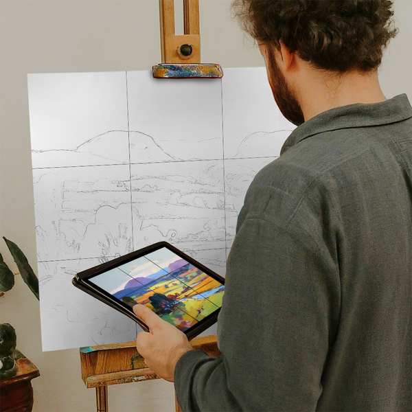 Artist with iPad and Easel