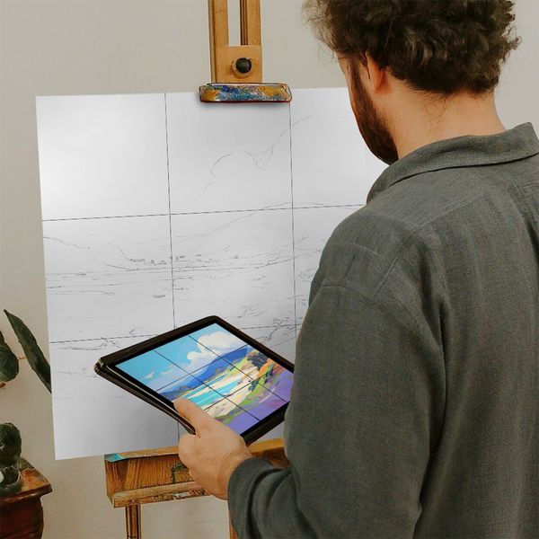 Artist with iPad and Easel