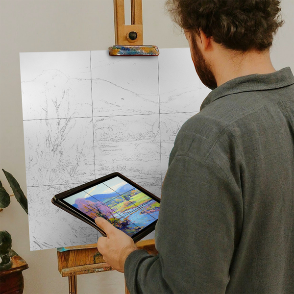 Artist with iPad and Easel