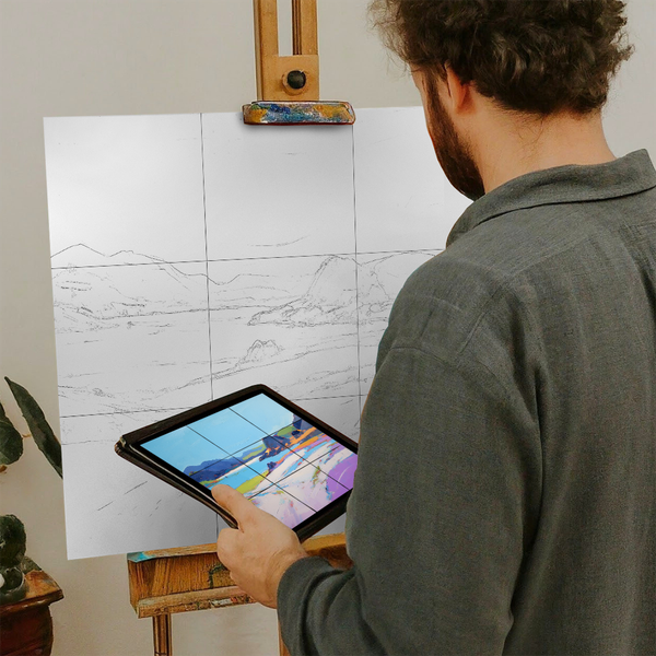 Artist with iPad and Easel