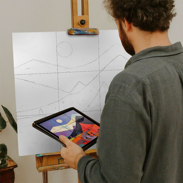 Artist with iPad and Easel