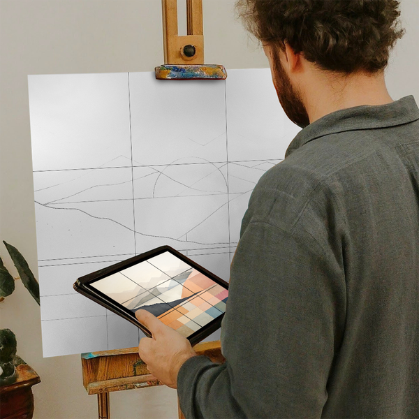 Artist with iPad and Easel