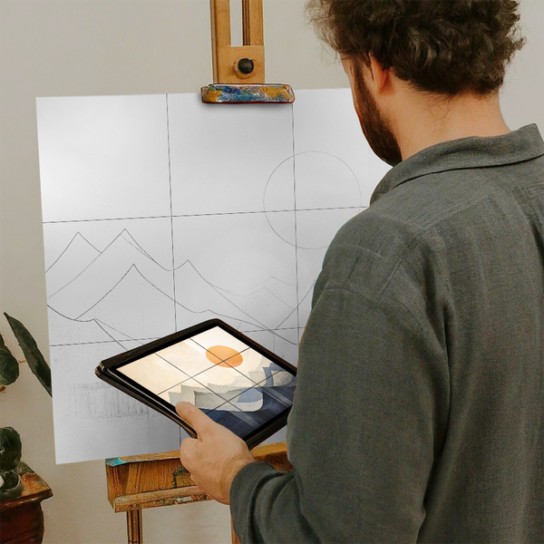 Artist with iPad and Easel