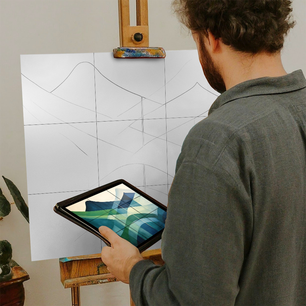 Artist with iPad and Easel