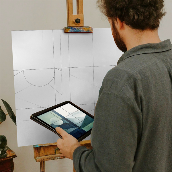 Artist with iPad and Easel