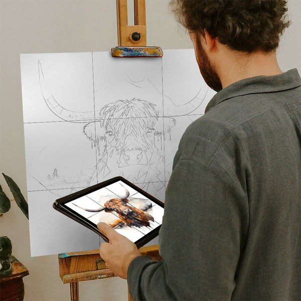 Artist with iPad and Easel