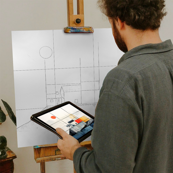 Artist with iPad and Easel