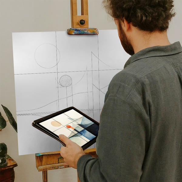 Artist with iPad and Easel