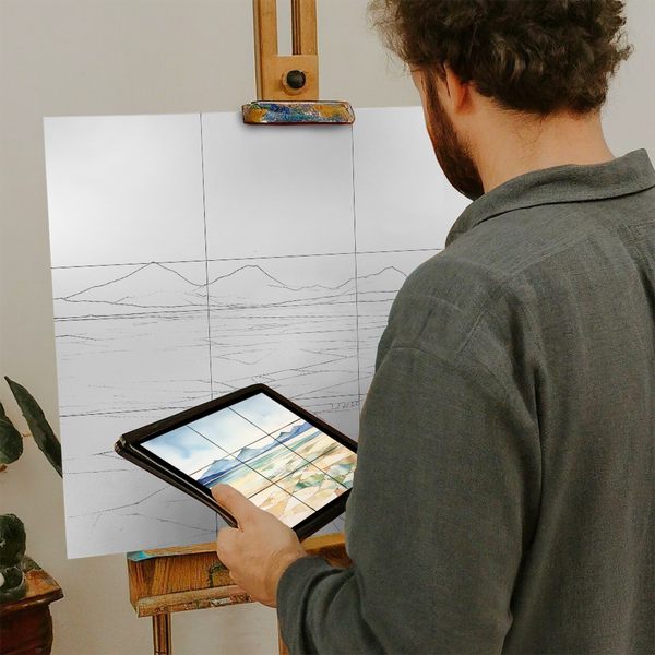 Artist with iPad and Easel