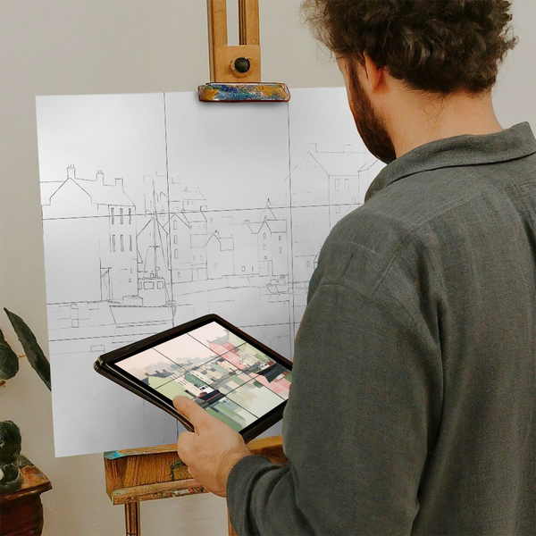 Artist with iPad and Easel