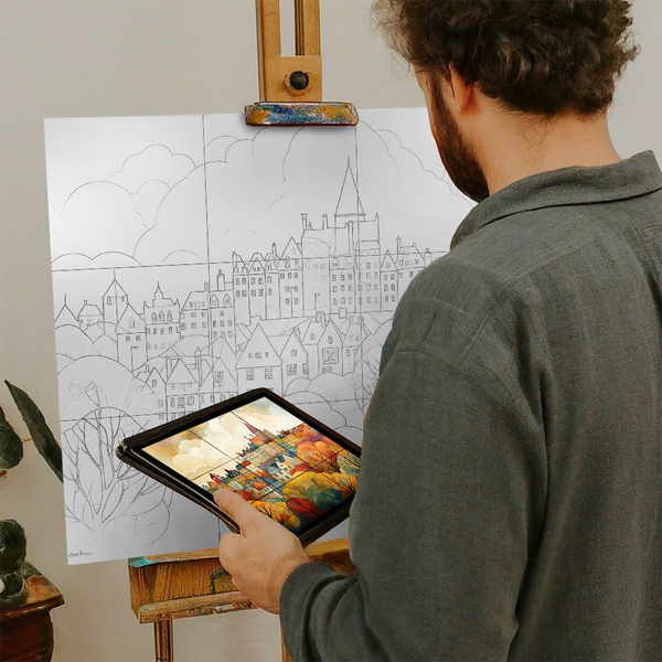 Artist with iPad and Easel