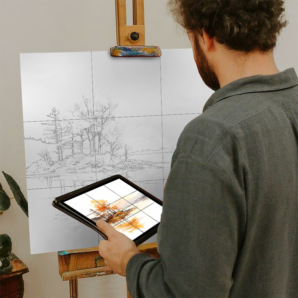 Artist with iPad and Easel