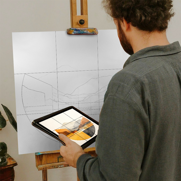 Artist with iPad and Easel