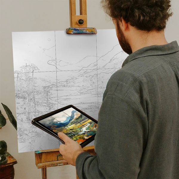 Artist with iPad and Easel