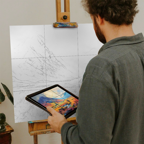 Artist with iPad and Easel