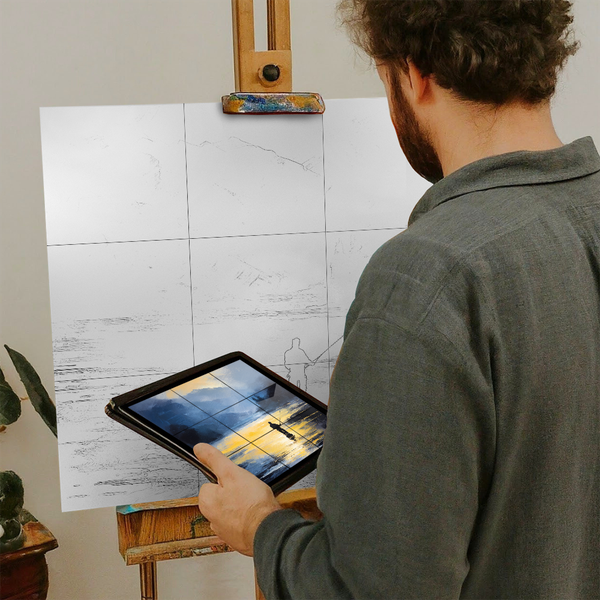 Artist with iPad and Easel