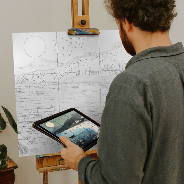 Artist with iPad and Easel