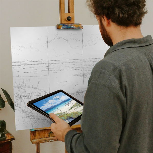 Artist with iPad and Easel