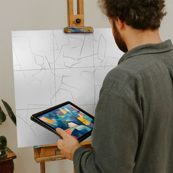 Artist with iPad and Easel