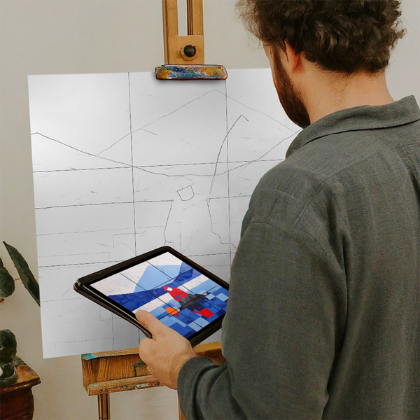 Artist with iPad and Easel