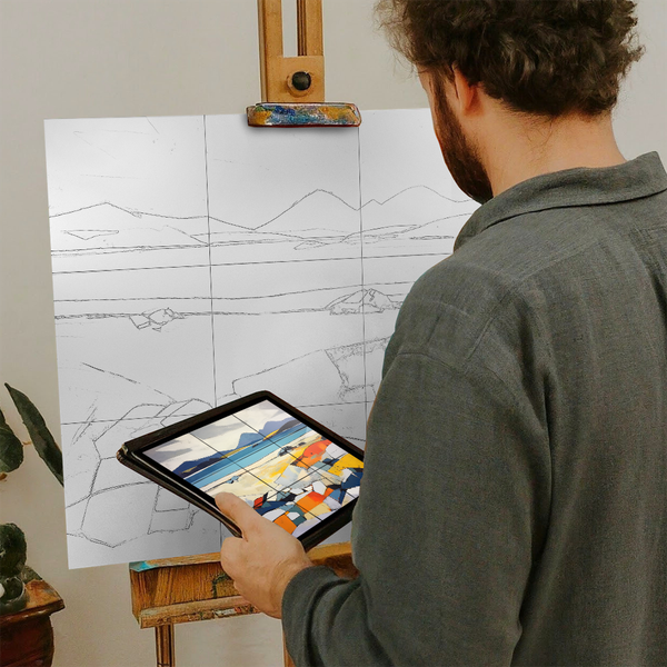 Artist with iPad and Easel