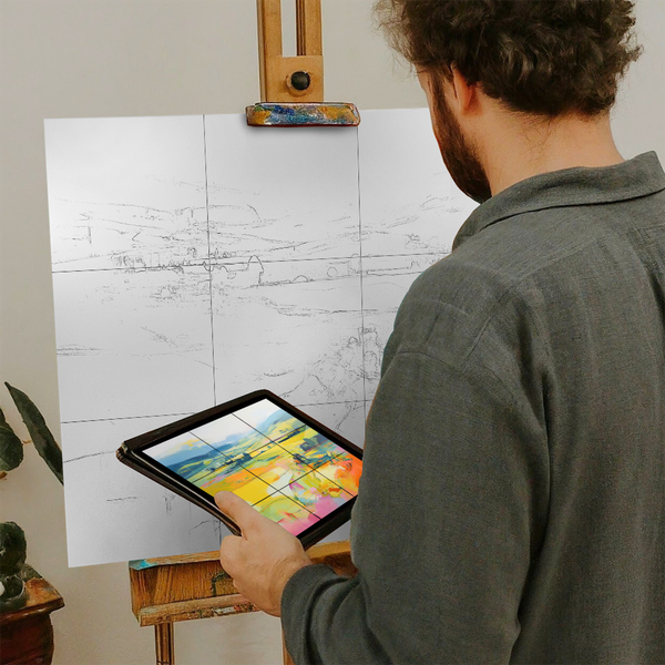 Artist with iPad and Easel