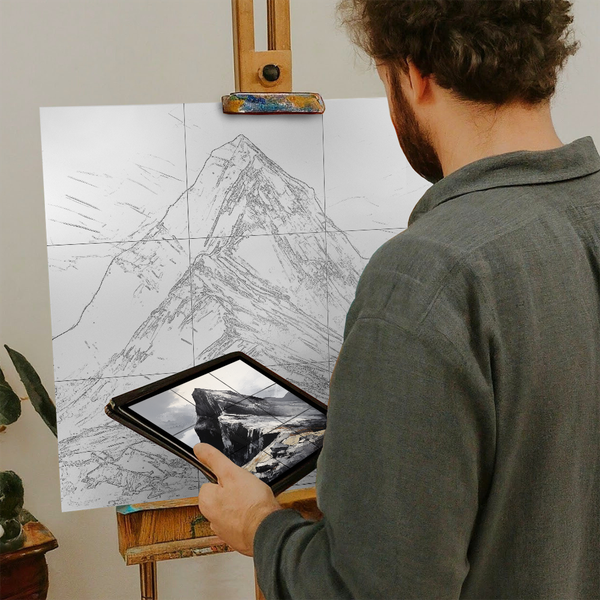 Artist with iPad and Easel