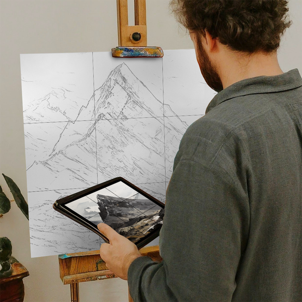 Artist with iPad and Easel