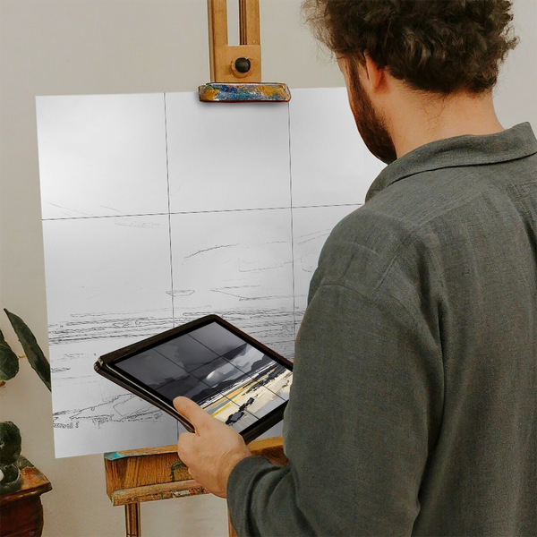 Artist with iPad and Easel