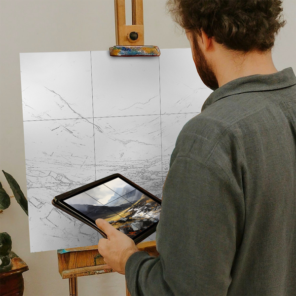 Artist with iPad and Easel