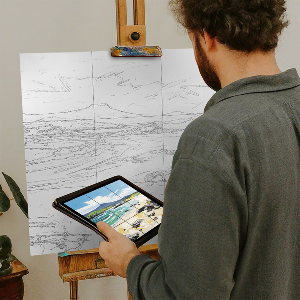 Artist with iPad and Easel