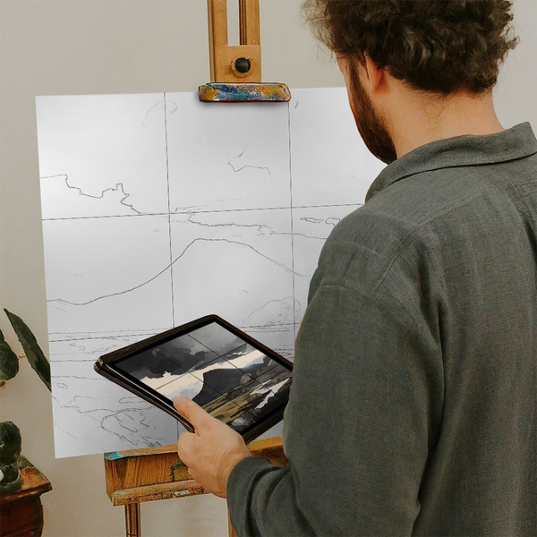 Artist with iPad and Easel