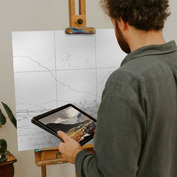 Artist with iPad and Easel