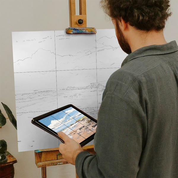 Artist with iPad and Easel