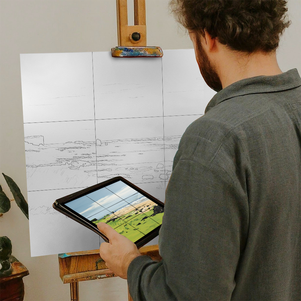 Artist with iPad and Easel