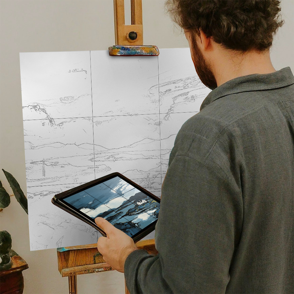 Artist with iPad and Easel